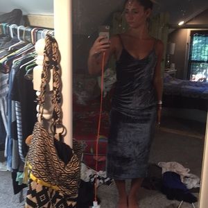 Fitted Velvet blue grey  midi maxi dress